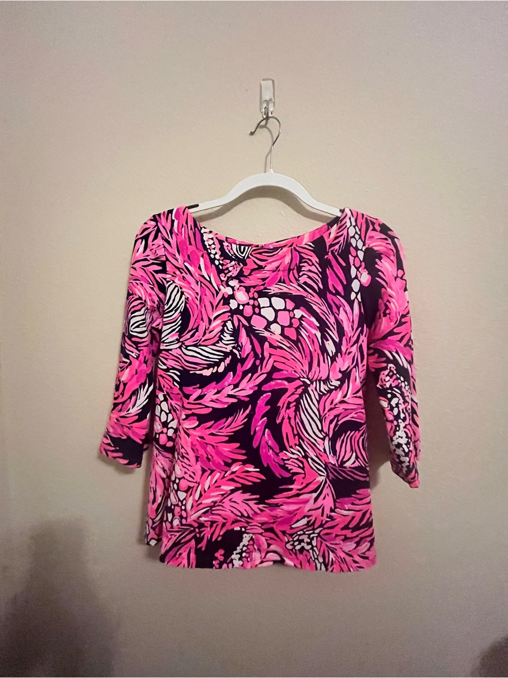 Lilly Pulitzer Pink and Black Printed Boatneck Long Sleeve Top